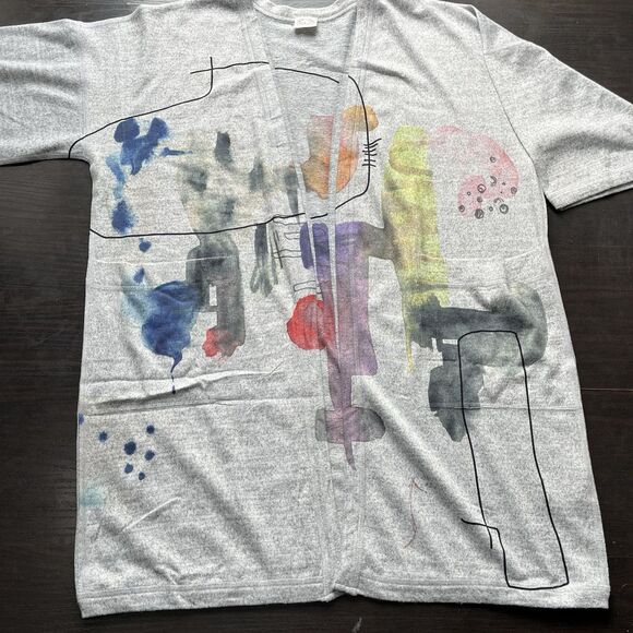 Et’Lois Open Cardigan Women 3/4 Sleeve Watercolor Abstract Wearable Art Tunic L - Picture 5 of 11